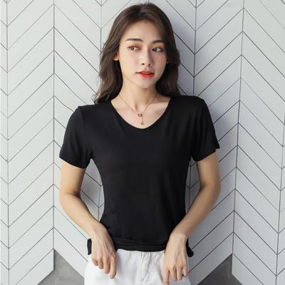 莫代尔短袖白色面膜t恤女夏V领2025年新款冰丝低领宽松打底衫上衣