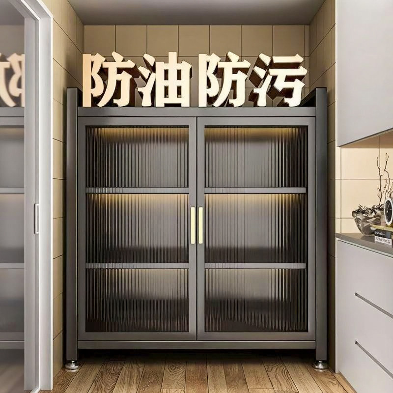 厨房置物架落地多层收纳柜子防尘微波炉家用带门多功能整体橱柜收
