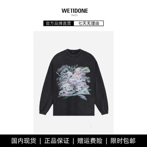 【现货】WE11DONE TRACK重磅手绘小兔子印花洗水怀旧长袖T恤衫