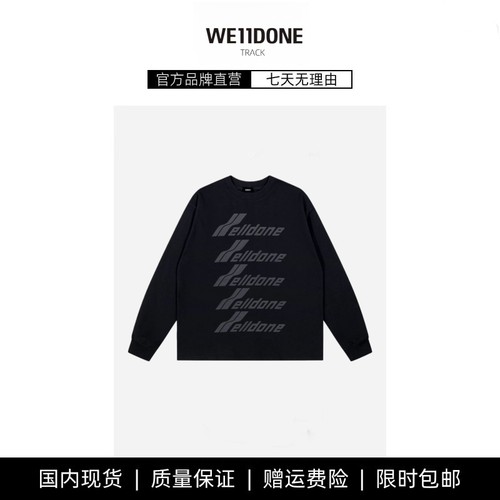 【现货】WE11DONE TRACK经典款潮牌字母弹幕印花宽松纯棉长袖T恤
