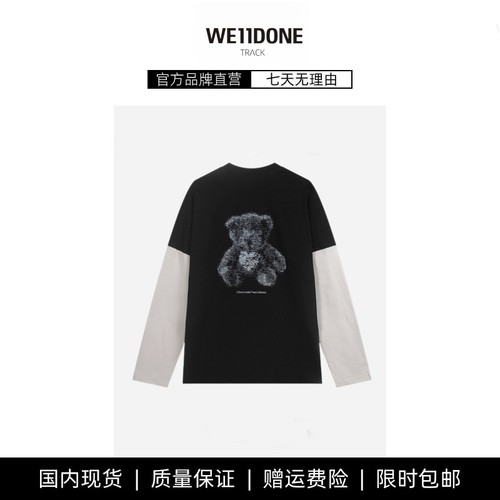 【现货】WE11DONE TRACK宋亚轩同款小熊印花假两件宽松t恤长袖