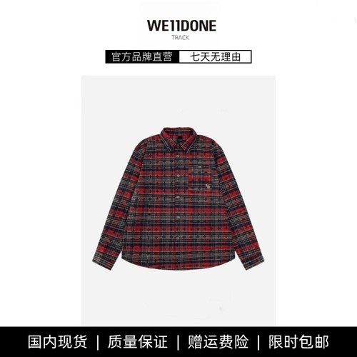 【现货】WE11DONE TRACK衬衫新款满印袖口贴皮格子衬衫外套复古