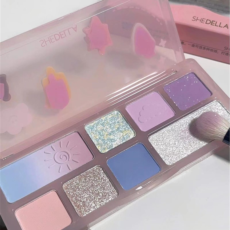 低饱和粉蓝色眼影盘 新品诗蒂娅甜甜幻彩妆盘紫色哑光珠光细闪