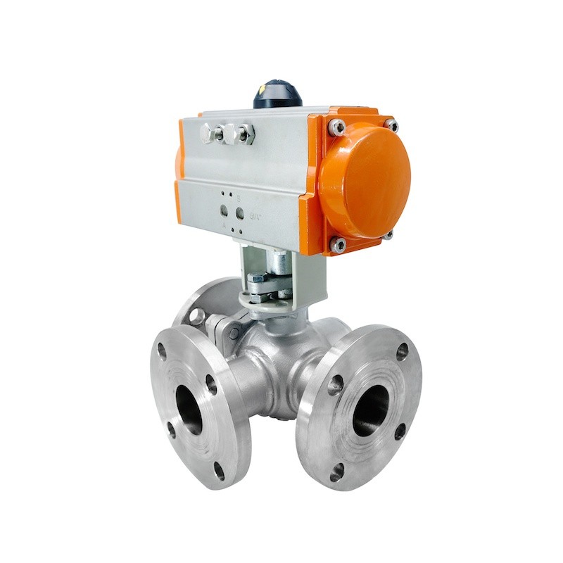 Q644F/Q645F-16P气动三通球阀不锈钢法兰式L/T型转换阀门DN15-200