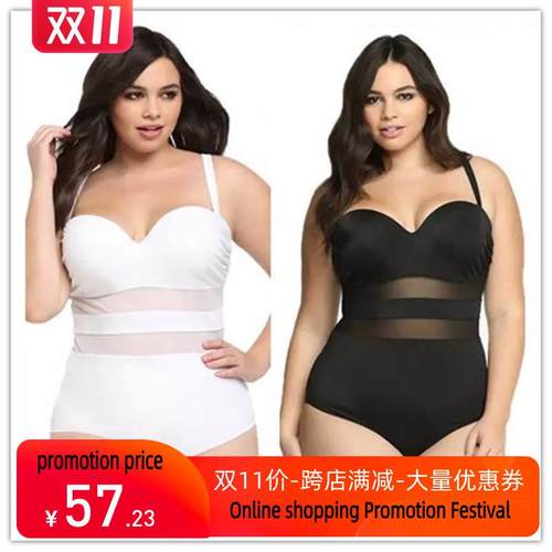 bikini Plus Size Swimsuit Large Swimwear Solid Monokini跨境