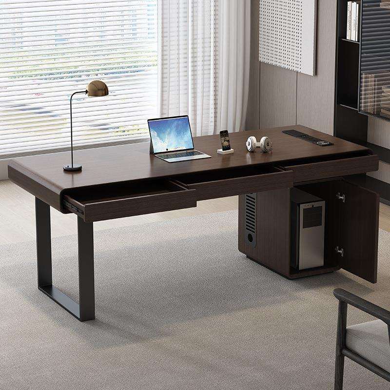 意式极简实木书桌家用书房写字台简约现代轻奢高档台式电脑办公桌