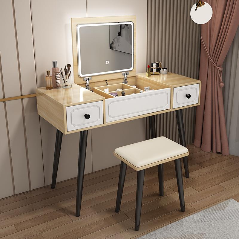 梳妆台卧室现代一体柜小桌子迷你网红收纳化妆简约化妆台镜子带灯