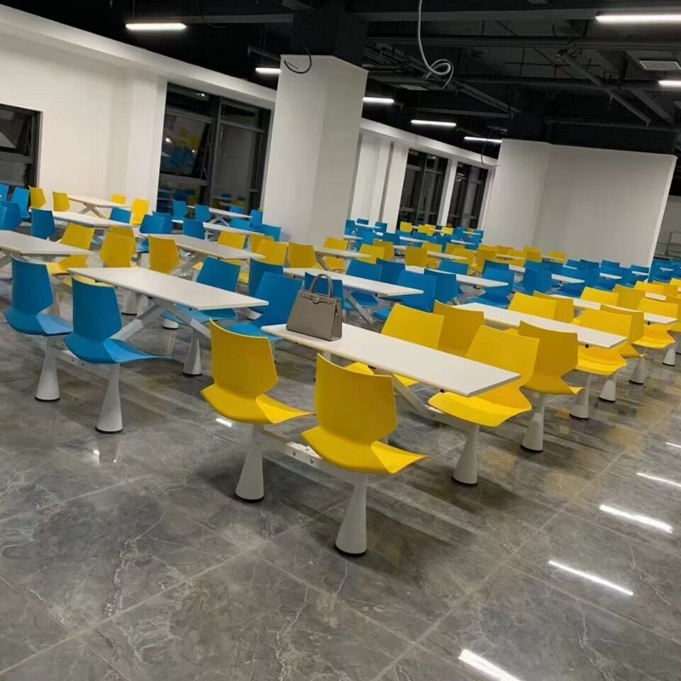 厂家批发食堂钢木四连体桌椅
