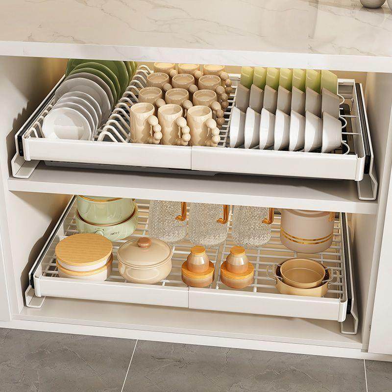 不锈钢橱柜拉篮厨房抽屉式可伸缩沥水架免打孔抽拉碗碟收纳架,收纳整理,烫衣板及配件,淘宝优惠券,粉丝福利购,淘宝优惠卷