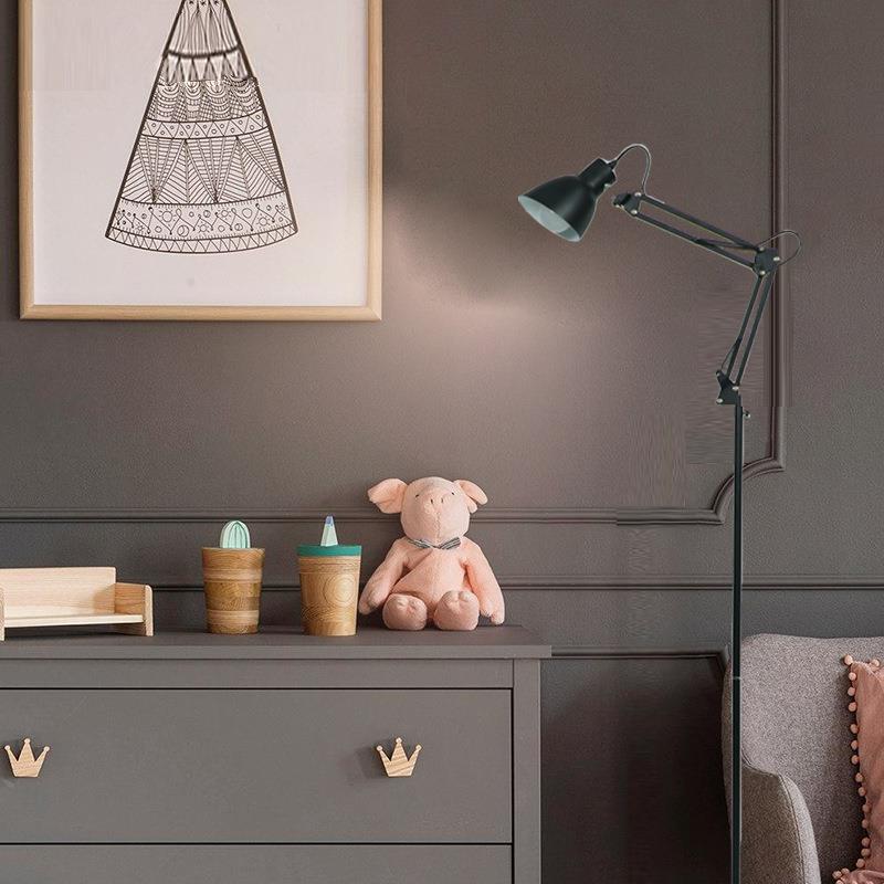 美式长臂折叠落地灯铁艺沙发旁卧室可调节LED护眼立式学习台灯