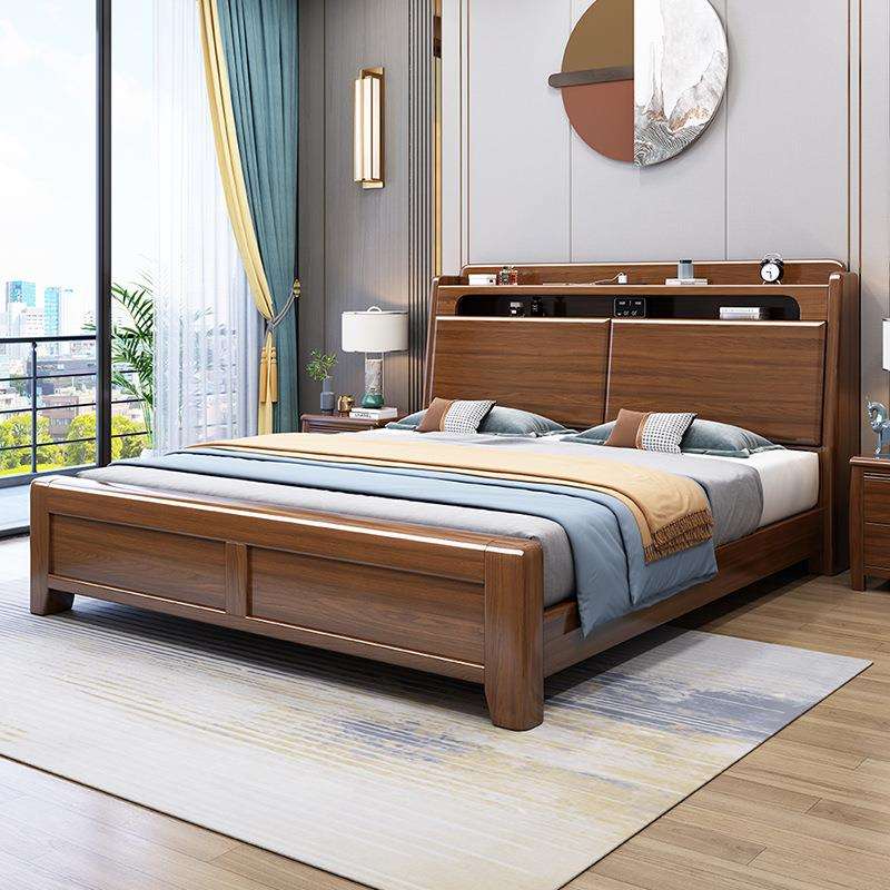 胡桃木床中式实木床1.8米/1.5m主卧室婚床双人大床储物气压结构