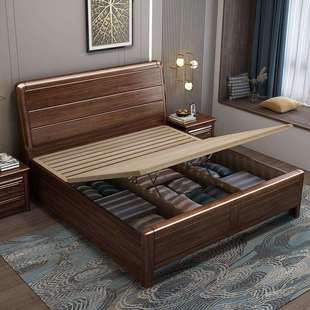 中式实木床小户型高箱储物一米2单人1米5的床加床垫家用老式木床