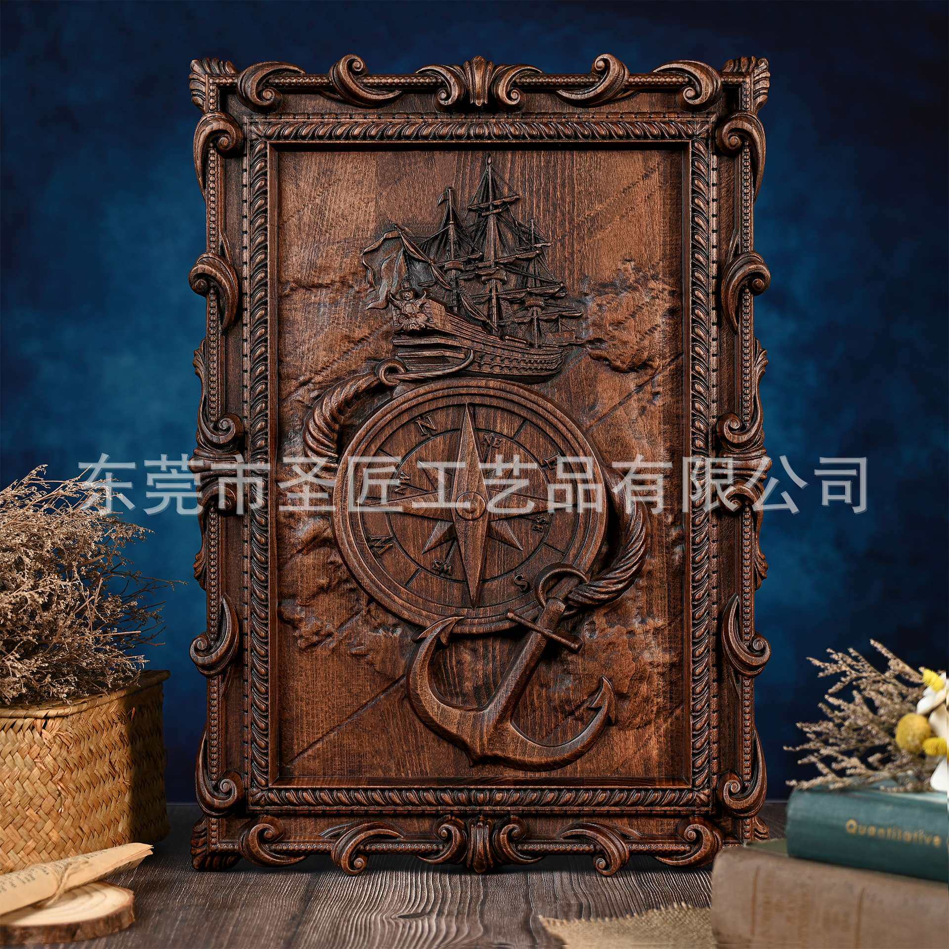 复古实木雕刻相框浮雕装饰欧式雕花画框客厅民宿航海家文艺墙面