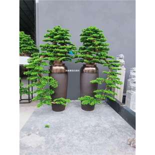 仿真松树弧形延伸花瓶花箱装饰假美人松树罗汉松树大型摆件绿植树