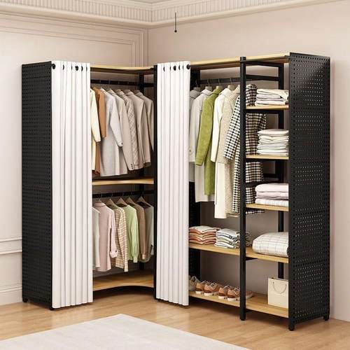 洞洞衣帽架落地卧室开放式家用简易衣柜金属收纳衣帽间组合挂衣架