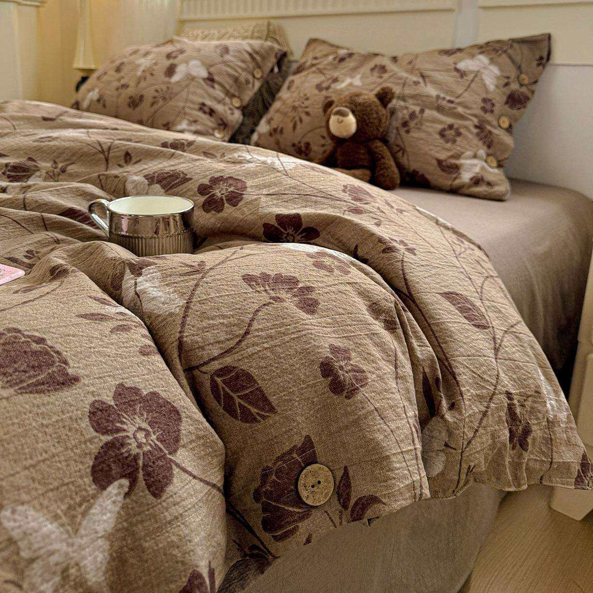 新款原麻复古印花纽扣款四件套学生宿舍棉麻三件套床单被套床笠款,纺织面料/辅料/配套,纺织机械配件,淘宝优惠券,粉丝福利购,淘宝优惠卷