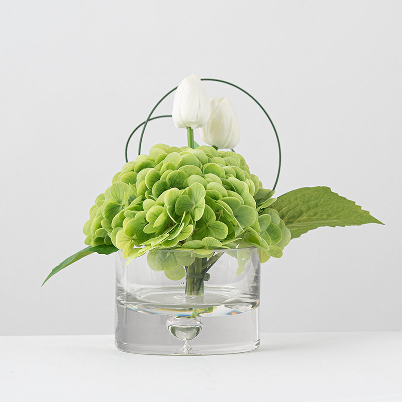 现代轻奢仿真花艺绿植玻璃插花器客厅餐桌洽谈桌面样板间软装摆件