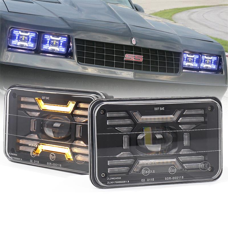 新款5寸汽车LED前照灯越野牧马人改装4X6寸带蓝色背景光车灯