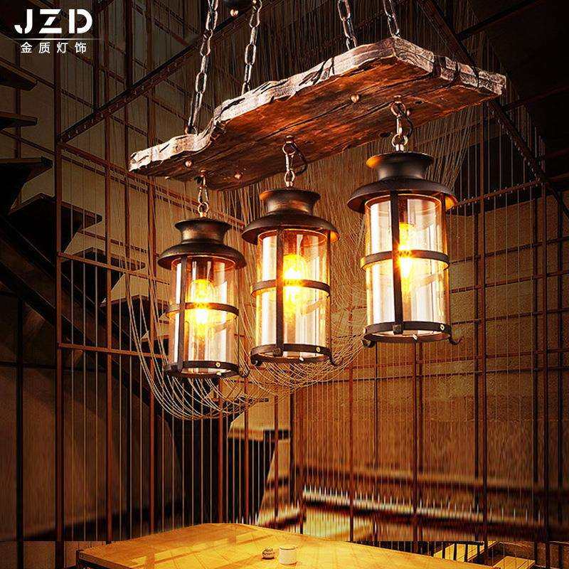 复古工业风吊灯美式主题餐厅民宿网咖吊灯loft创意个性实木吊灯