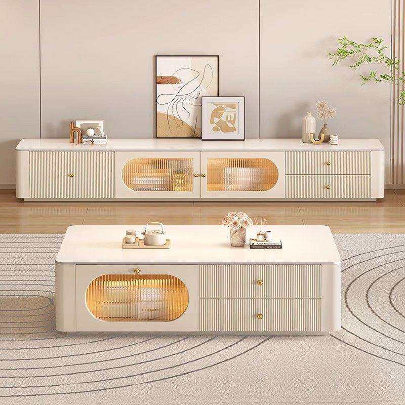 茶几电视柜组合奶油风纯实木客厅2025新款家用小户型岩板简约现代