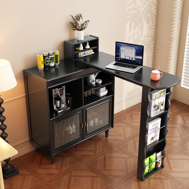 法式实木吧台桌子家用休闲可伸缩小户型隔断窄岛台现代简约餐边柜