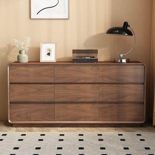 全实木九斗柜卧室靠墙置物抽屉床尾储物柜胡桃色五斗收纳柜