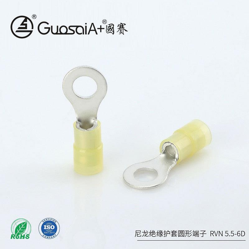 供应冷压端头加铜套圆形预绝缘RVN5.5-6D尼龙绝缘护套圆形端子
