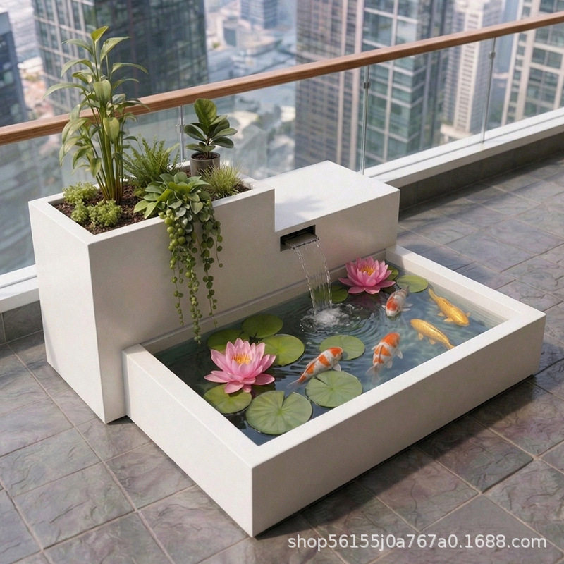 铝合金阳台水系流水景观室外庭院花箱水池一体式种植槽不锈钢养鱼