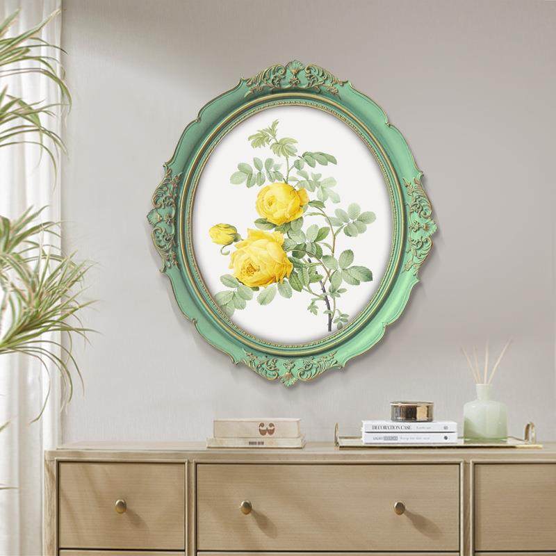 美式装饰画花卉卧室挂画餐厅田园清新绿色椭圆形画框欧式小众壁画