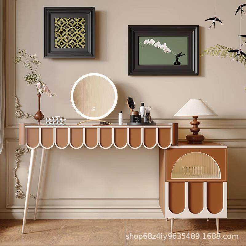 梳妆台卧室现代简约马鞍皮新款镜子斗柜一体收纳书桌小型化妆桌,收纳整理,烫衣板及配件,淘宝优惠券,粉丝福利购,淘宝优惠卷