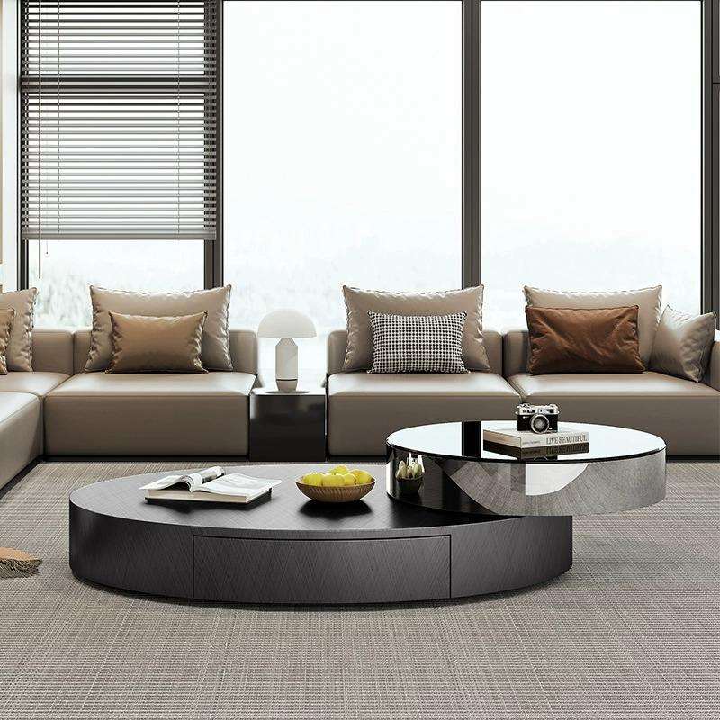 意式不锈钢椭圆形旋转茶几设计师轻奢现代简约玻璃茶几电视柜组合