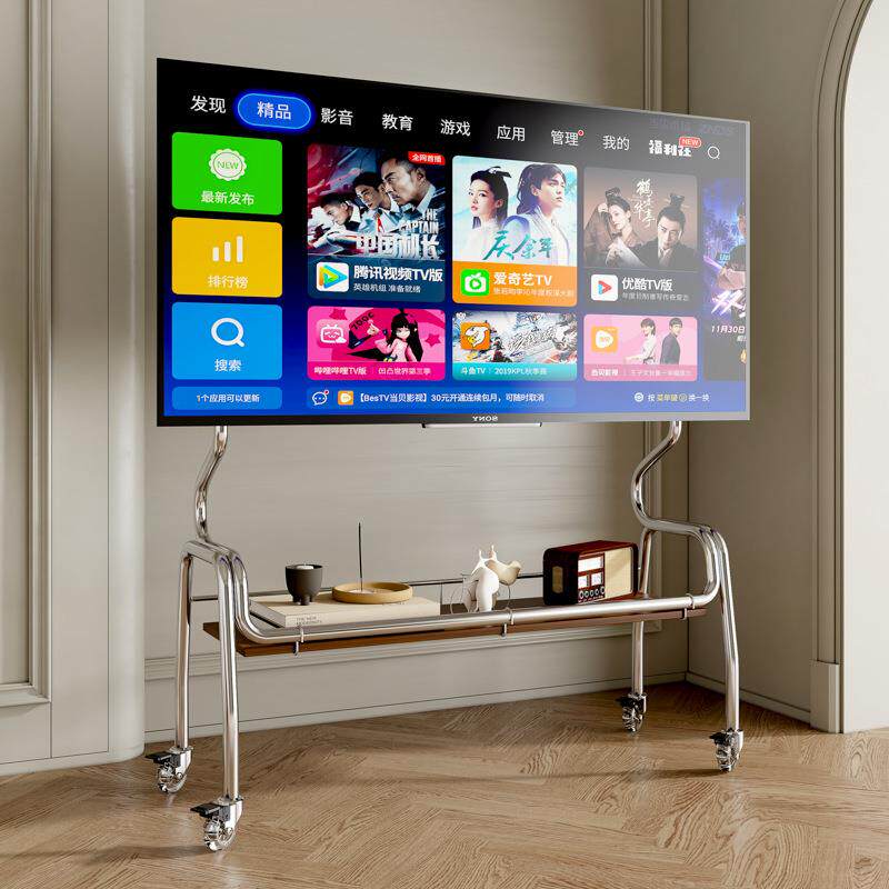 电视落地支架可移动立式不锈钢带轮推车家用卧室客厅43-85寸挂架