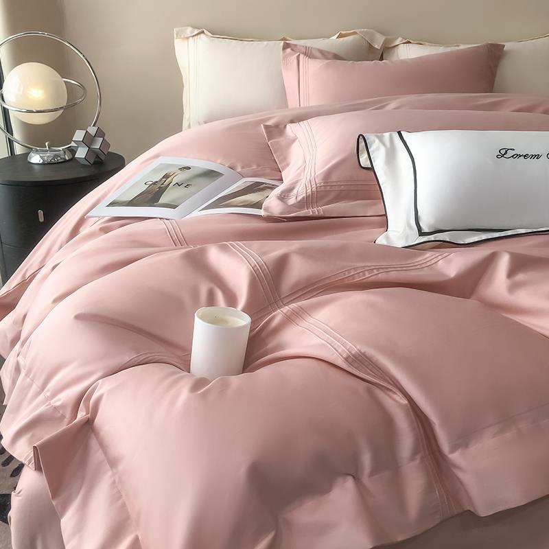 新款长绒棉四件套100纯色感床单床笠被套罩床上用品4