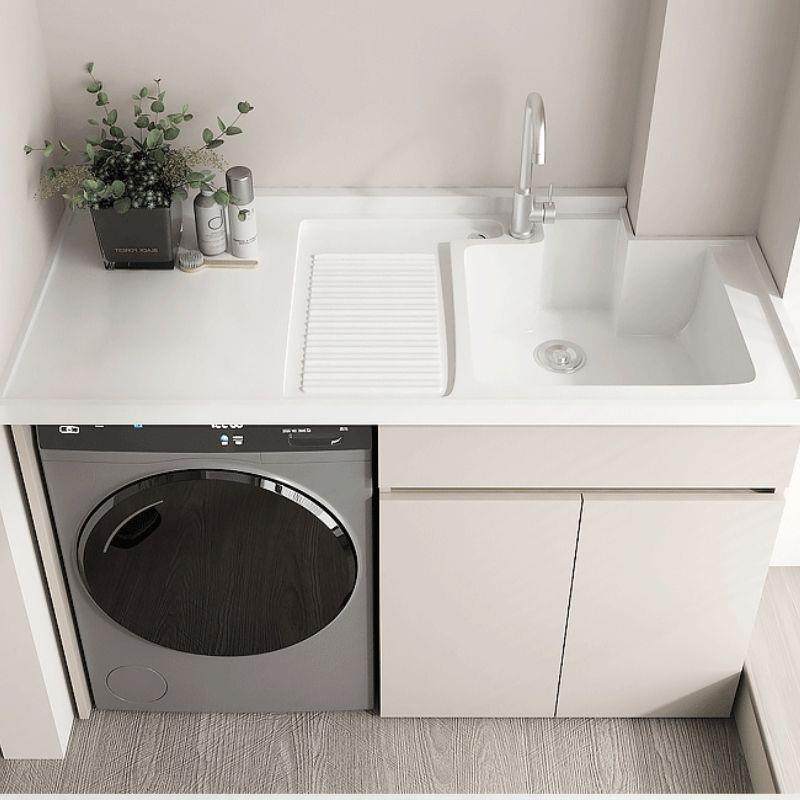 奶油风阳台洗衣机柜一体组合洗衣池台盆带搓板伴侣滚筒洗衣柜