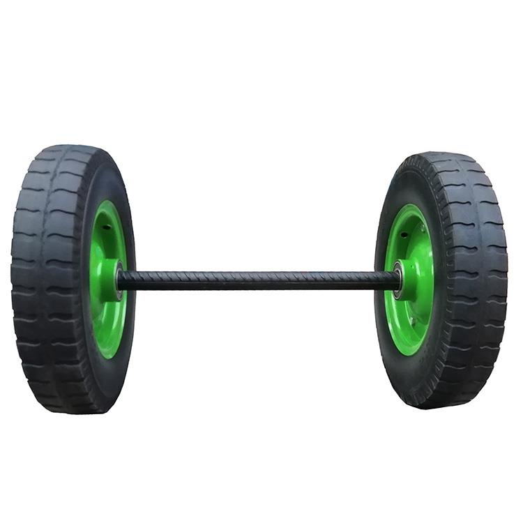 16寸实心手推车轮子橡胶轮胎400-8马车轮子两轮连轴防刺轱辘脚轮