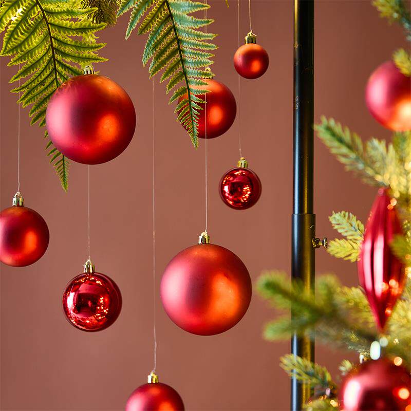 2024新款红色亮光哑光球橱窗店铺顶部挂件吊饰3-15cm春节装饰用品