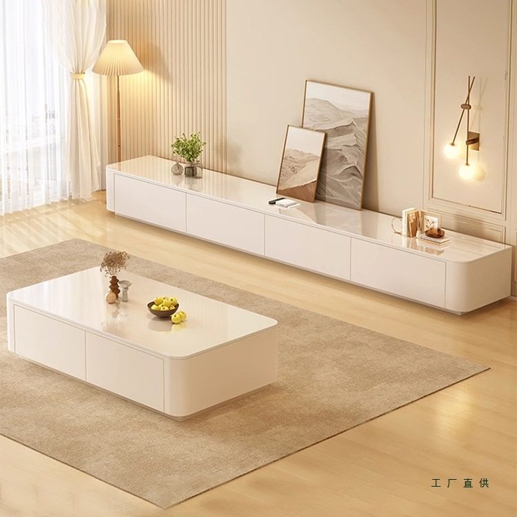 奶油风电视柜客厅家用小户型2025新款感落地茶几电视机柜组合,住宅家具,茶几+电视柜,淘宝优惠券,粉丝福利购,淘宝优惠卷