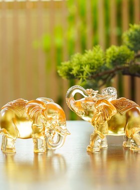 速发琉璃吉祥如意吸大水象摆件家乔客厅办公室桌面工艺品居迁开业