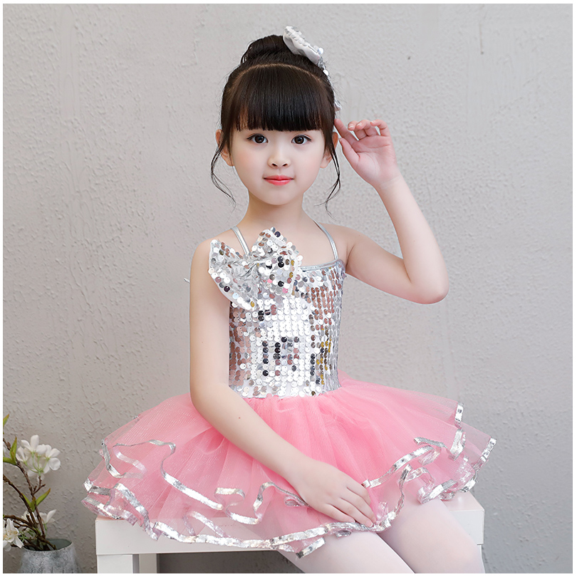 速发儿童蓬蓬连衣裙演出演童亮片舞蹈纱裙表服幼儿粉可爱蛋糕裙