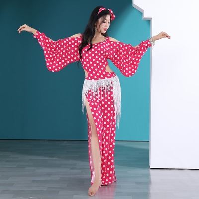 速发肚皮舞服装2id2新款ba20民俗波点袍子东方舞蹈练功服连衣长裙