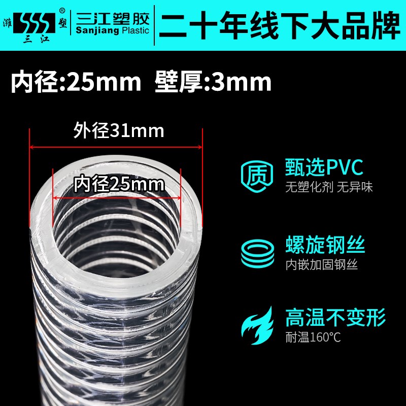 三江塑胶耐高温PVC钢丝软管160度高压软管吸料管真空管耐磨塑料管图片