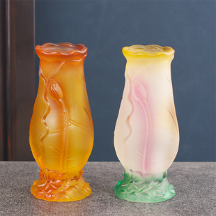 速发观瓶仿琉璃浮雕莲花家用插花供佛净水瓶内具室佛花音家居佛前