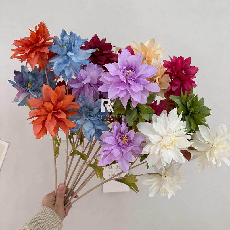 油画3头大丽花AL-1325仿真庆花婚假花昙花花订婚宴花排插家居婚礼