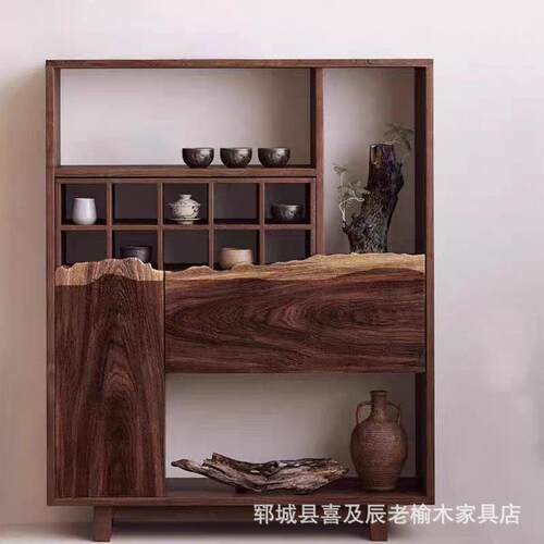 茶侘寂风实木山形博架公室老榆木陈列856架多阁古叶茶壶展示茶架