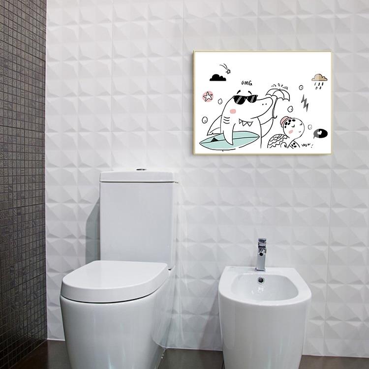 北欧黑白线条抽象动物晶瓷画厕所浴室防水装饰画简约现代墙壁挂画图片