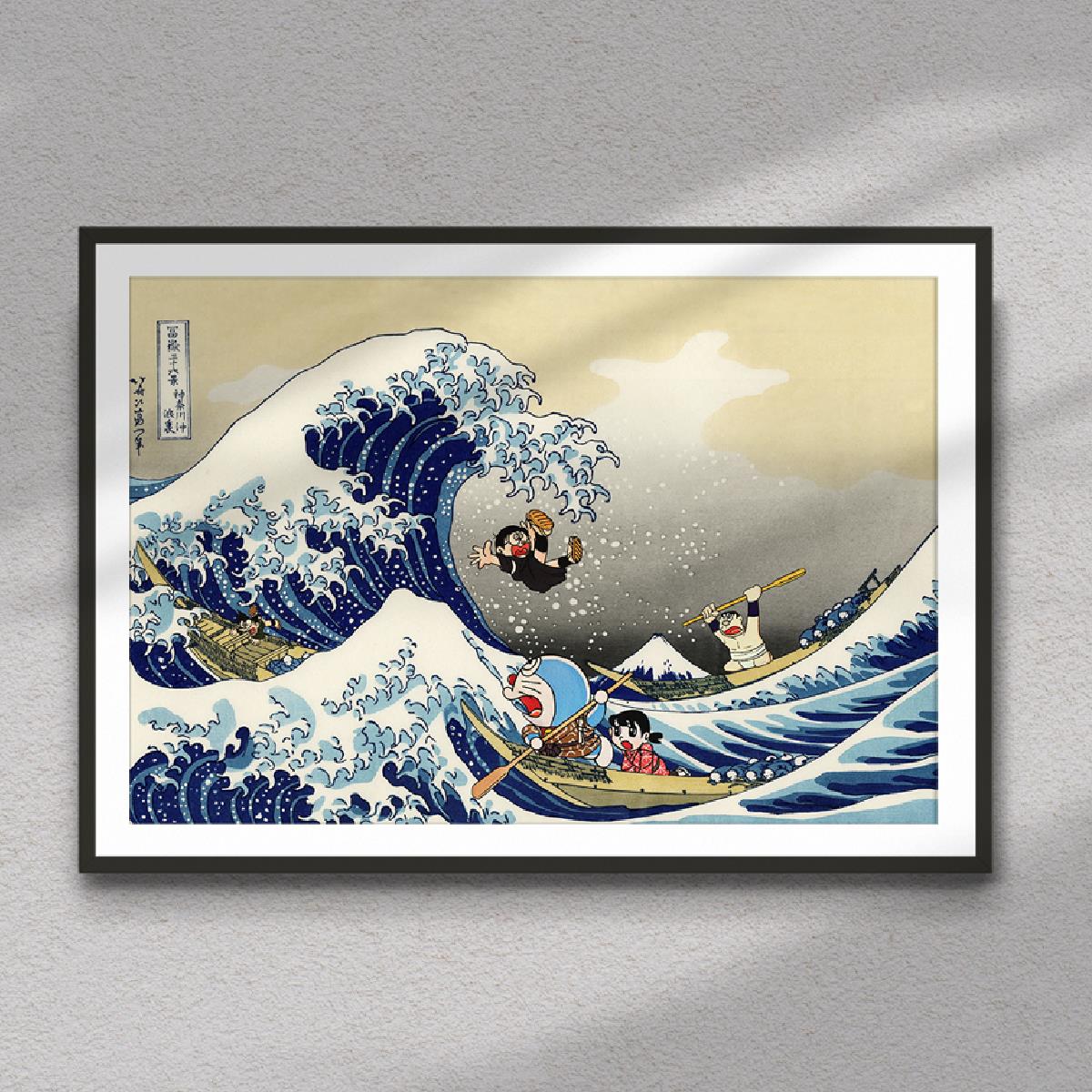 日式神奈川冲浪里挂画居酒屋餐厅装饰画浮世绘哆啦A梦儿童房壁画图片