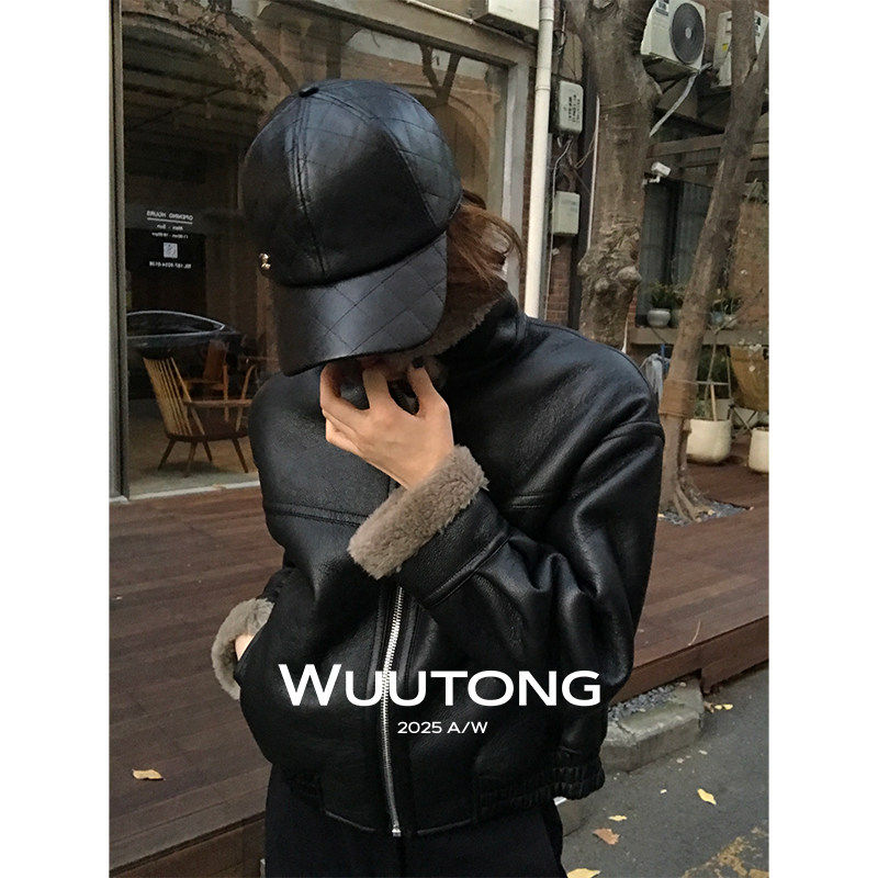 WuuTong【大都会】加绒老钱感羊羔毛外套女高级感皮毛一体机车服