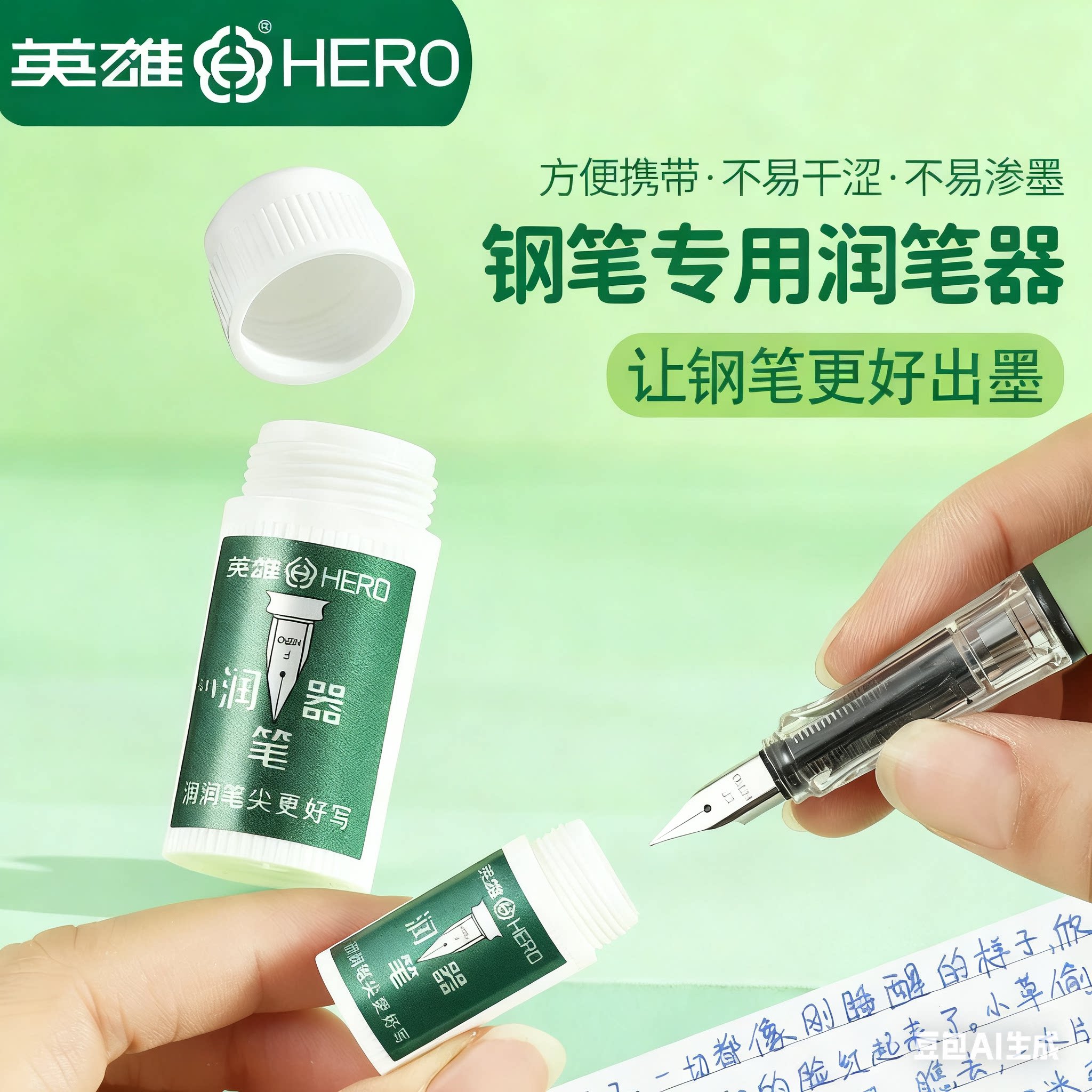 英雄钢笔润笔器热敏可擦小学生用笔尖湿润器书写蘸笔尖蘸水摩磨易可擦换囊钢笔专用防干墨堵笔出墨不畅润笔器