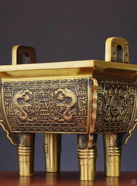 铜鼎小摆件纯铜四足鼎盛鼎办公室公司桌面装饰聚宝四方鼎香炉家用