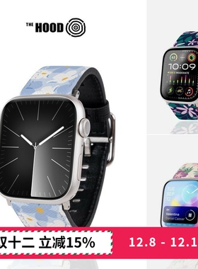 THE HOODxCaro Terranova 艺术家联名系列 适用苹果 Apple Watch 十字压纹牛皮皮革手表表带